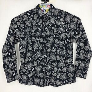 Ace Of Diamonds Shirt Mens XL Pearl Snap Paisley Black Western‎ Long Sleeve